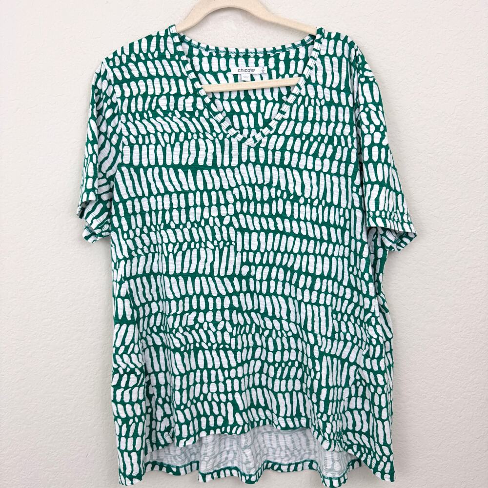 Chico's Womens Short Sleeve Tee Top Size XL Casual Summer Cotton Blend Green